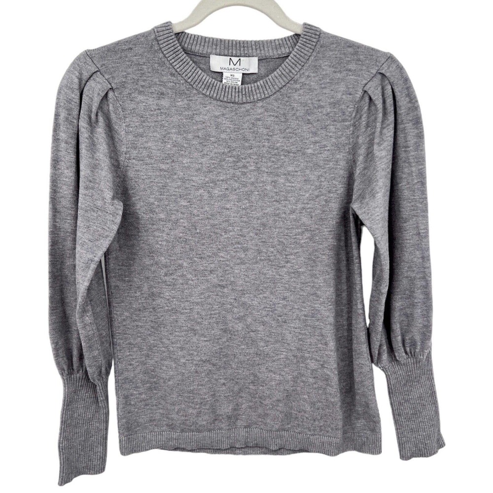 Magaschoni Viscose Blend Women's Puff Sleeve Mist Gray Heather Sweater XS